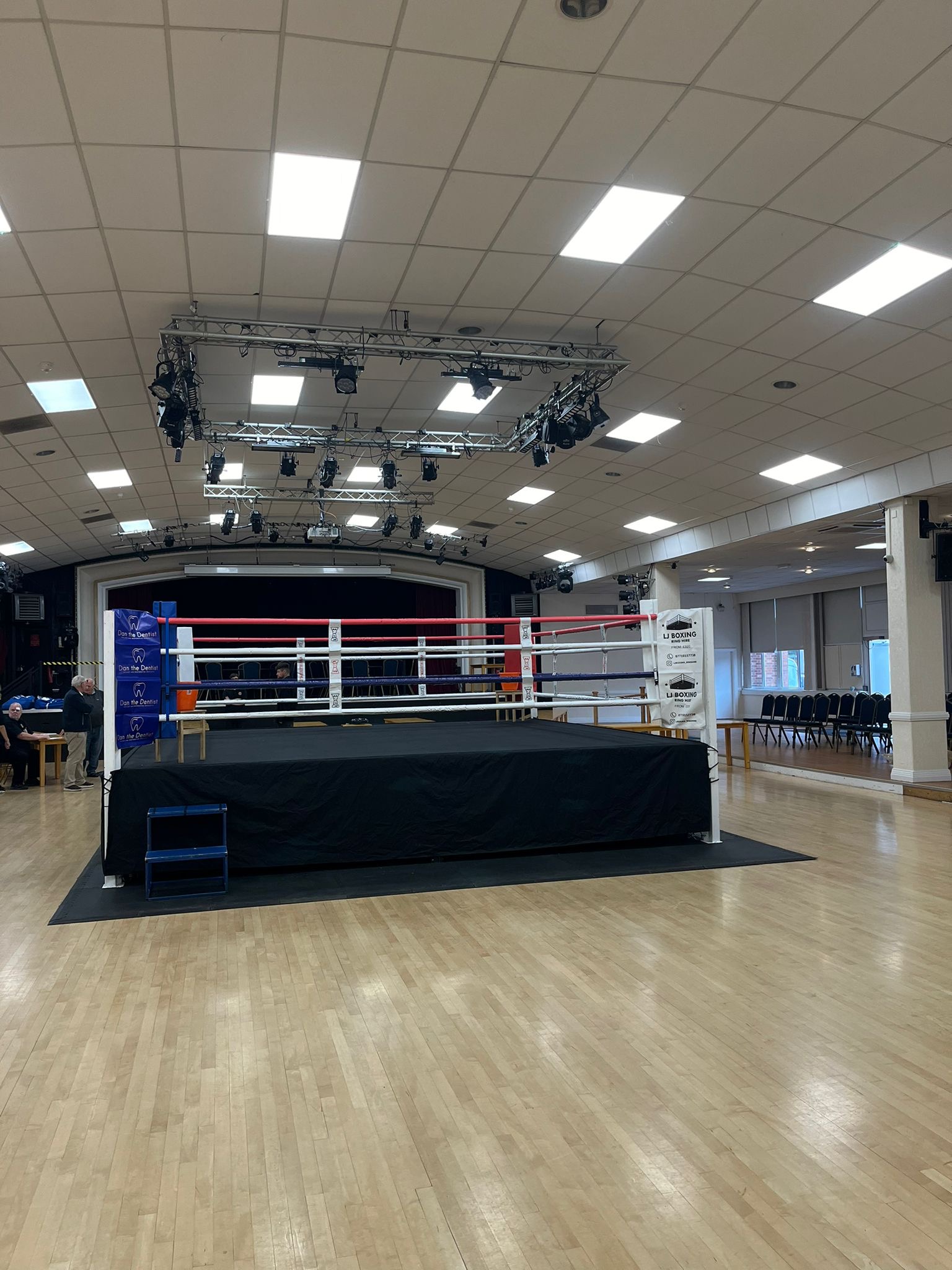 LJ Ring Hire boxing ring setup for a fight night event